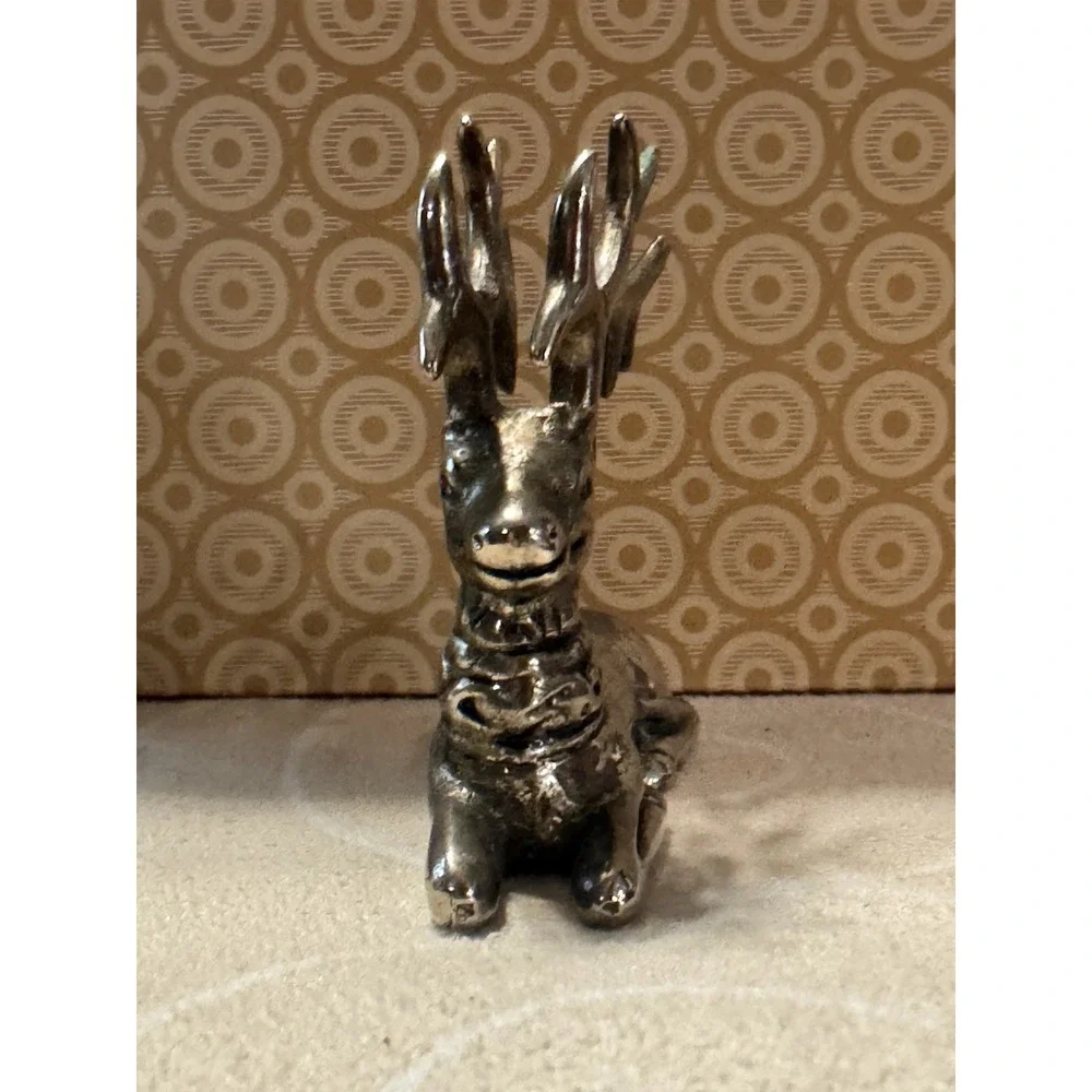 Silver Tone Heavy Metal Reindeer Deer Figurine Sculpture Christmas Decor